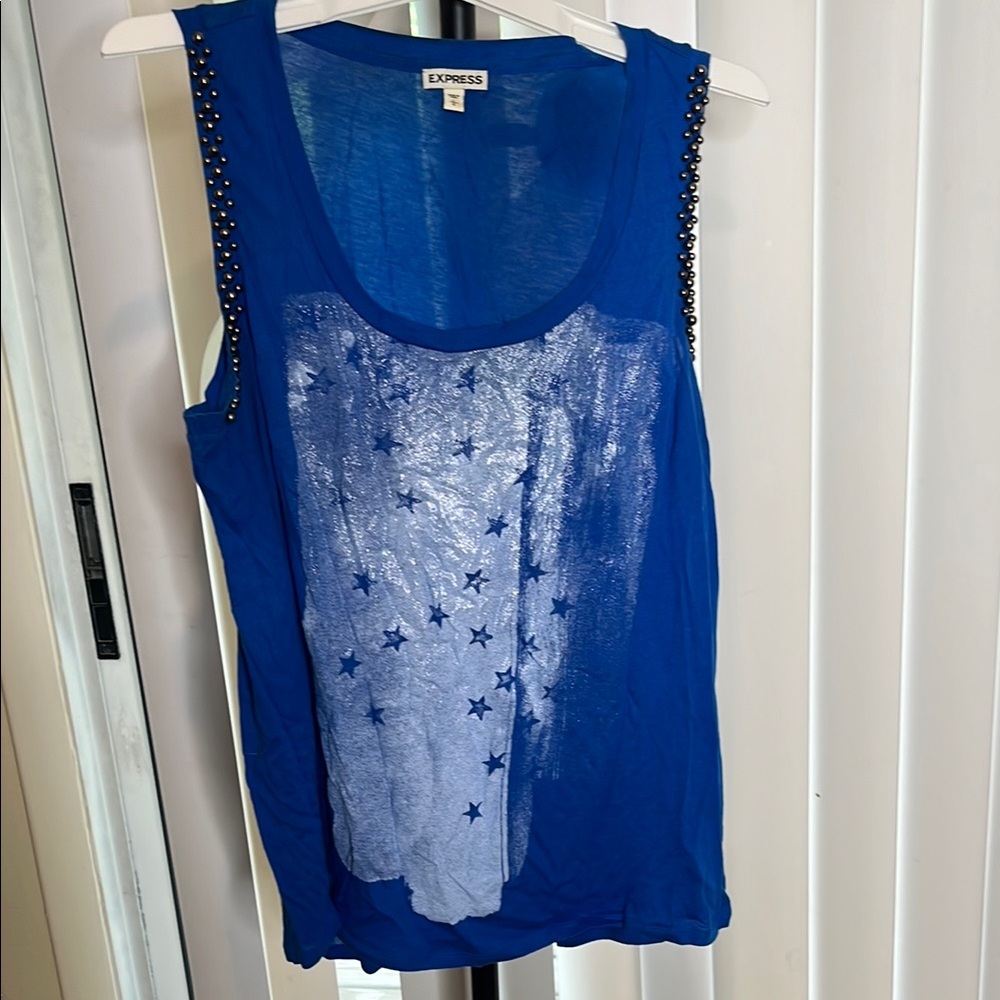 Express Graphic Blue Embellished Tank Top
